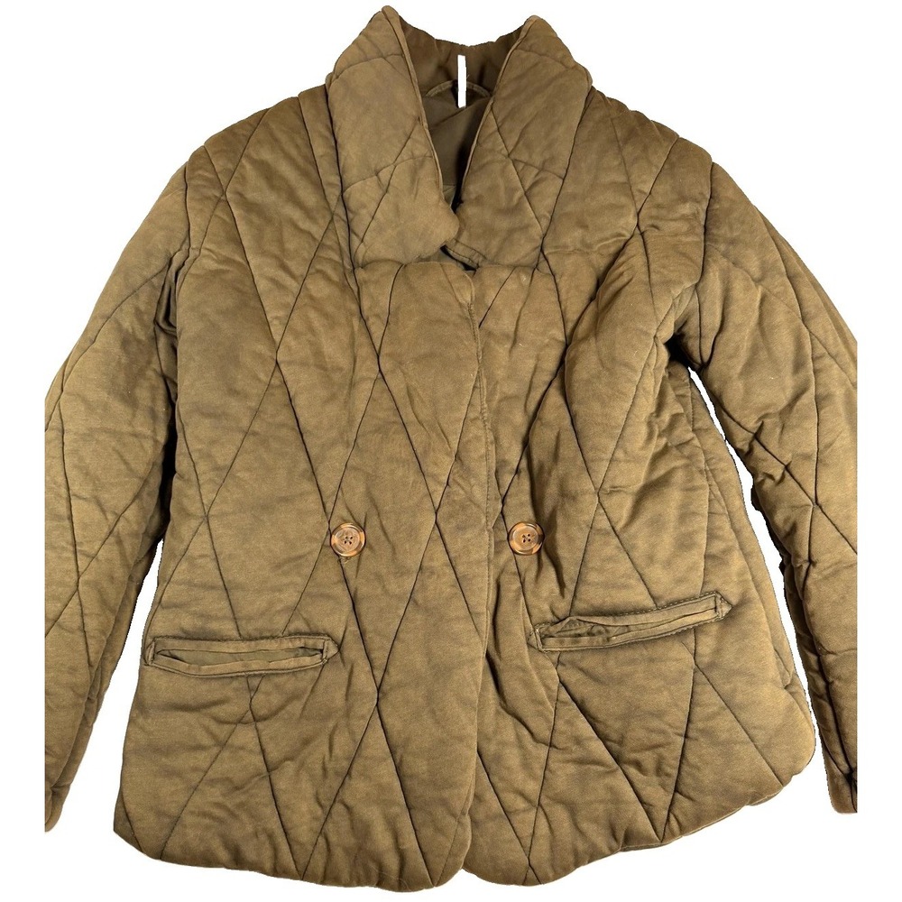 Free People Quilted Puffer Jacket Olive Green Double Breasted Oversized XS - Picture 3 of 15